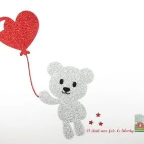 Appliqués thermocollants ours et ballon coeur flex pailleté patch à repasser naissance amour