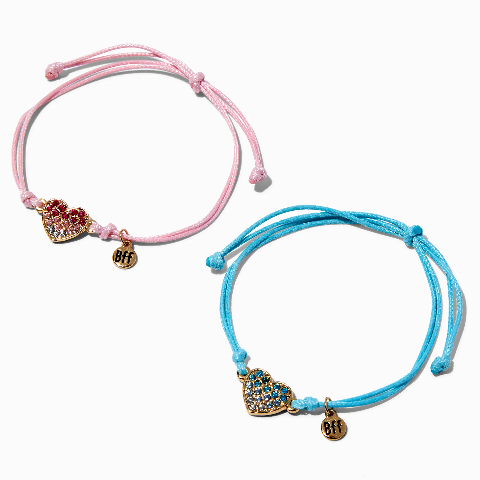 Bracelets réglables cœur pavé dégradé Best Friends - Lot de 2