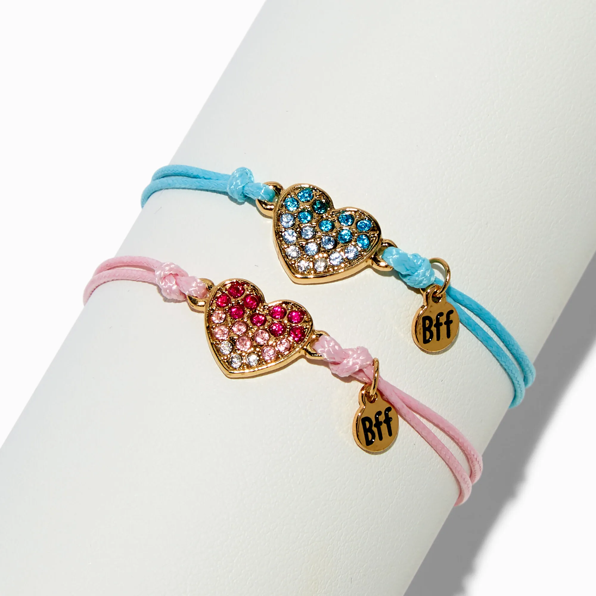 Bracelets réglables cœur pavé dégradé Best Friends - Lot de 2