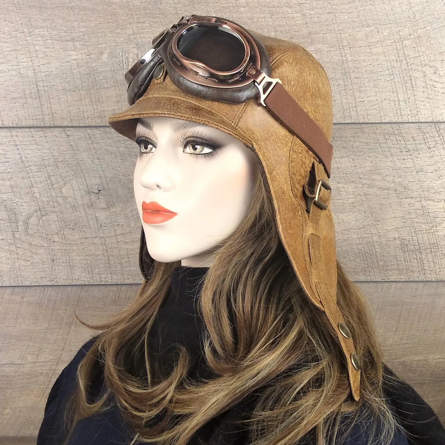 Chapeau aviateur cuir couleur tan - Modèle Simon