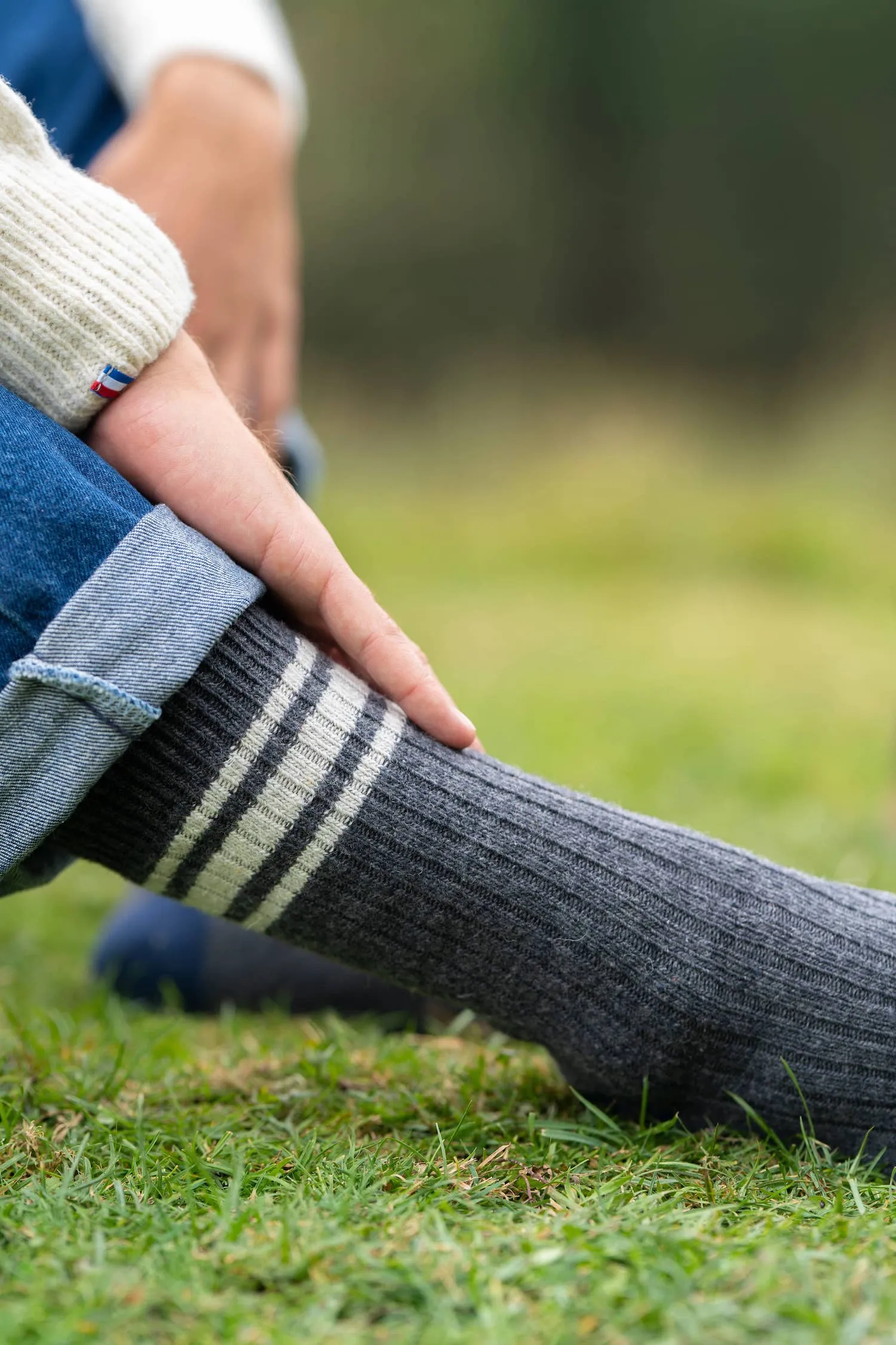 Chaussettes Thalweg Gris Anthracite/Bleu/cru - Laine Franaise