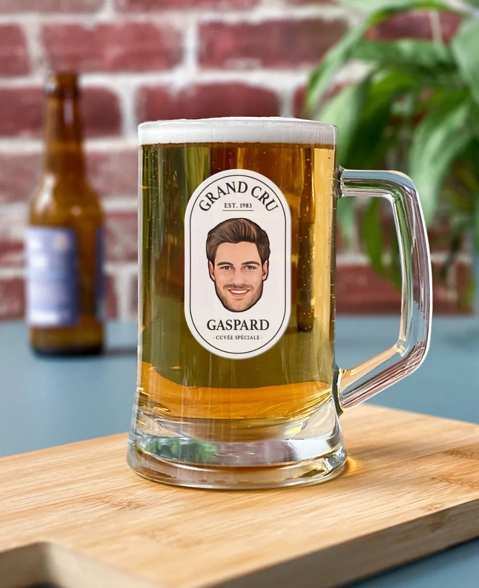 Chope de bière Grand cru et visage personnalisé