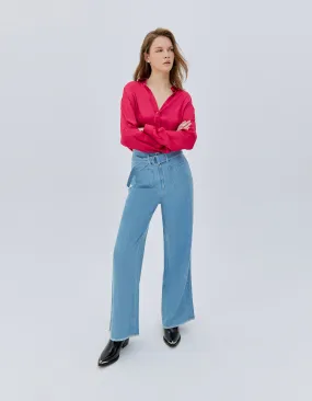 Denim wide leg ceinturé taille haute femme