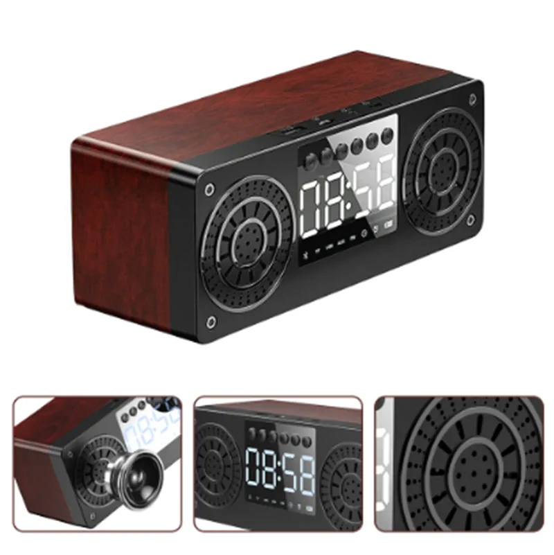Enceinte Horloge En Bois Bluetooth Vintage