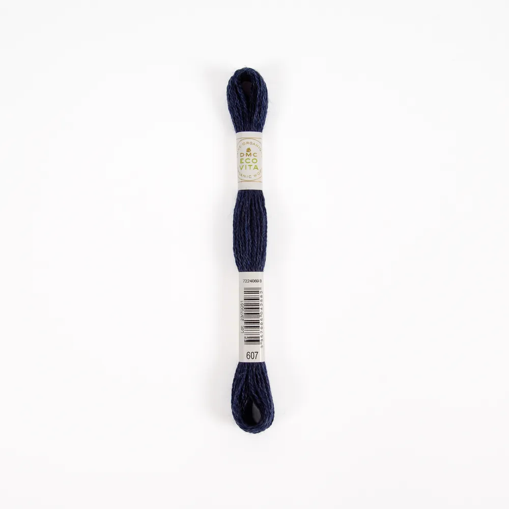 Fil de laine organique à broder Eco Vita 360 coloris 607 bleu -16m
