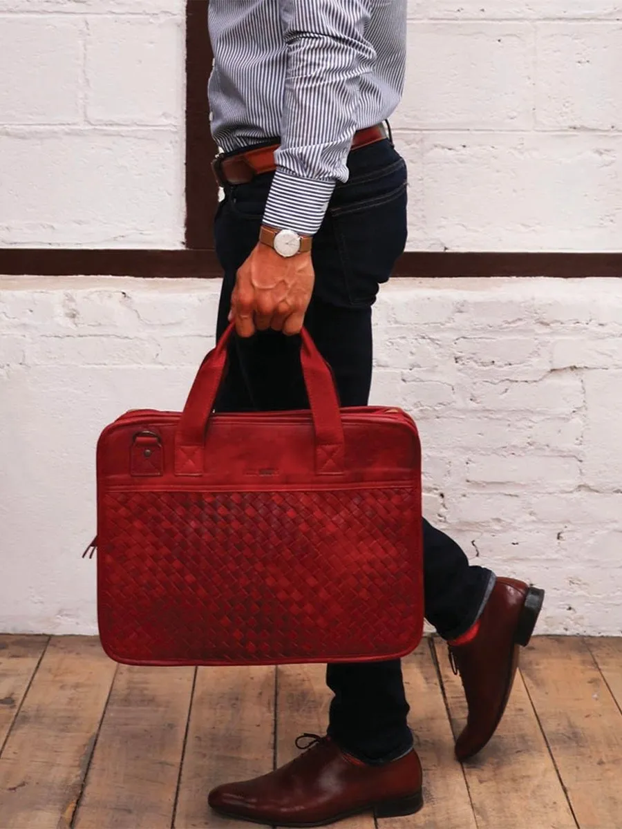 LEATHER DOCUMENT HOLDER RED LeConquérant Tressé - Red