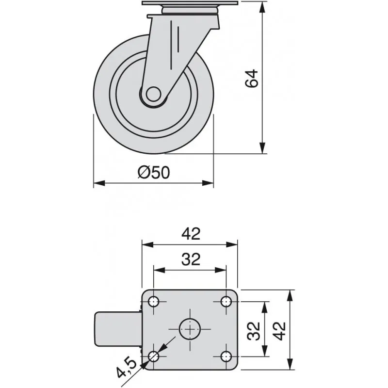 Lot de 4 roulettes pivotantes 50 mm pour Meuble