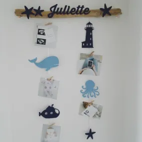 Mobile porte photos thème mer coffret naissance,