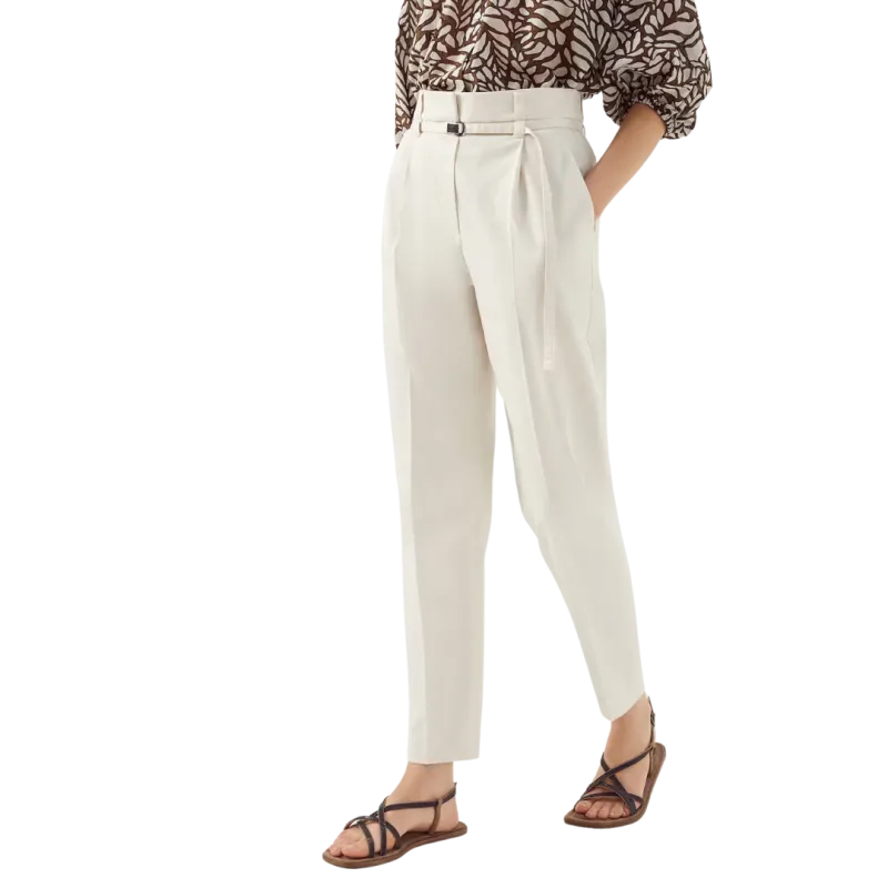 Pantalon fuselé écru ceinture strass