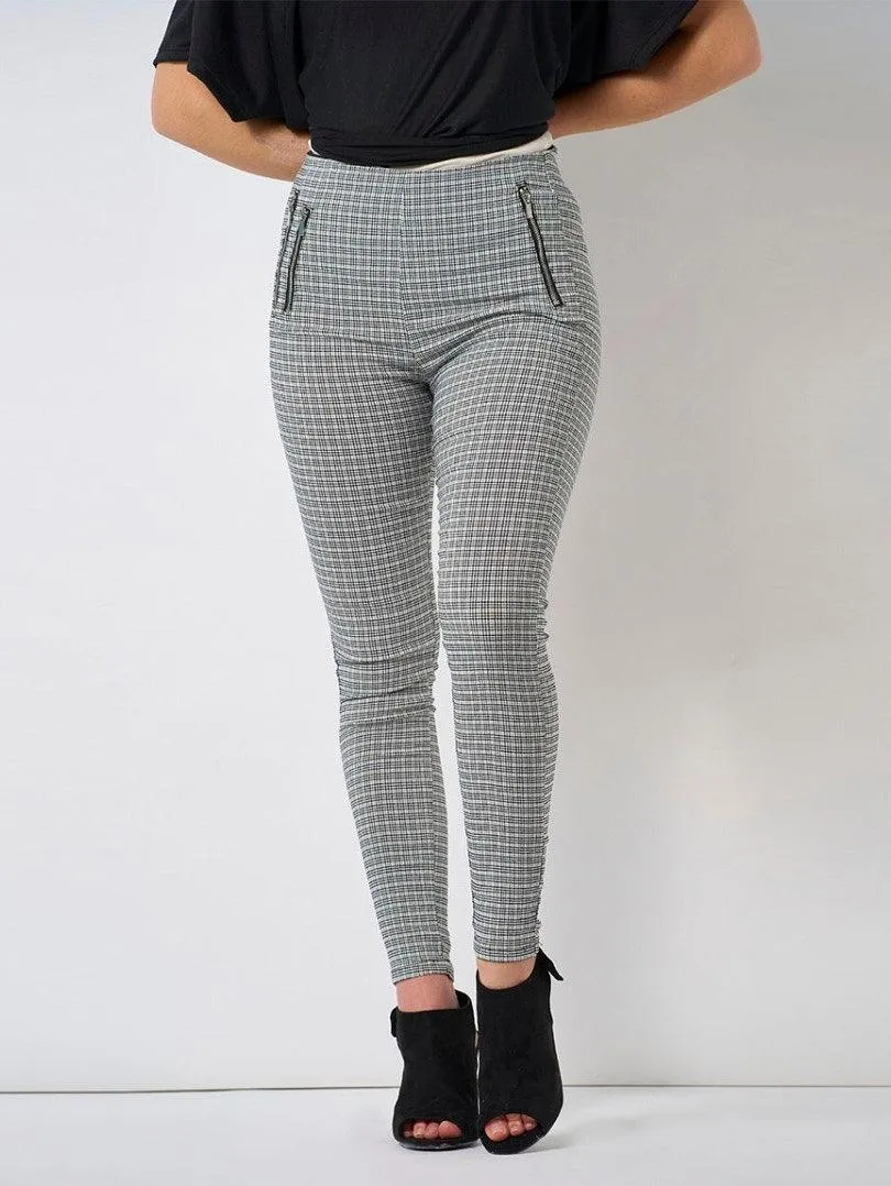 Pantalon à carreaux gris et fermeture éclair