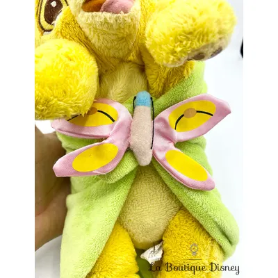 Peluche Simba Le roi lion Disney Babies Disneyland Paris lion couffin couverture verte papillon