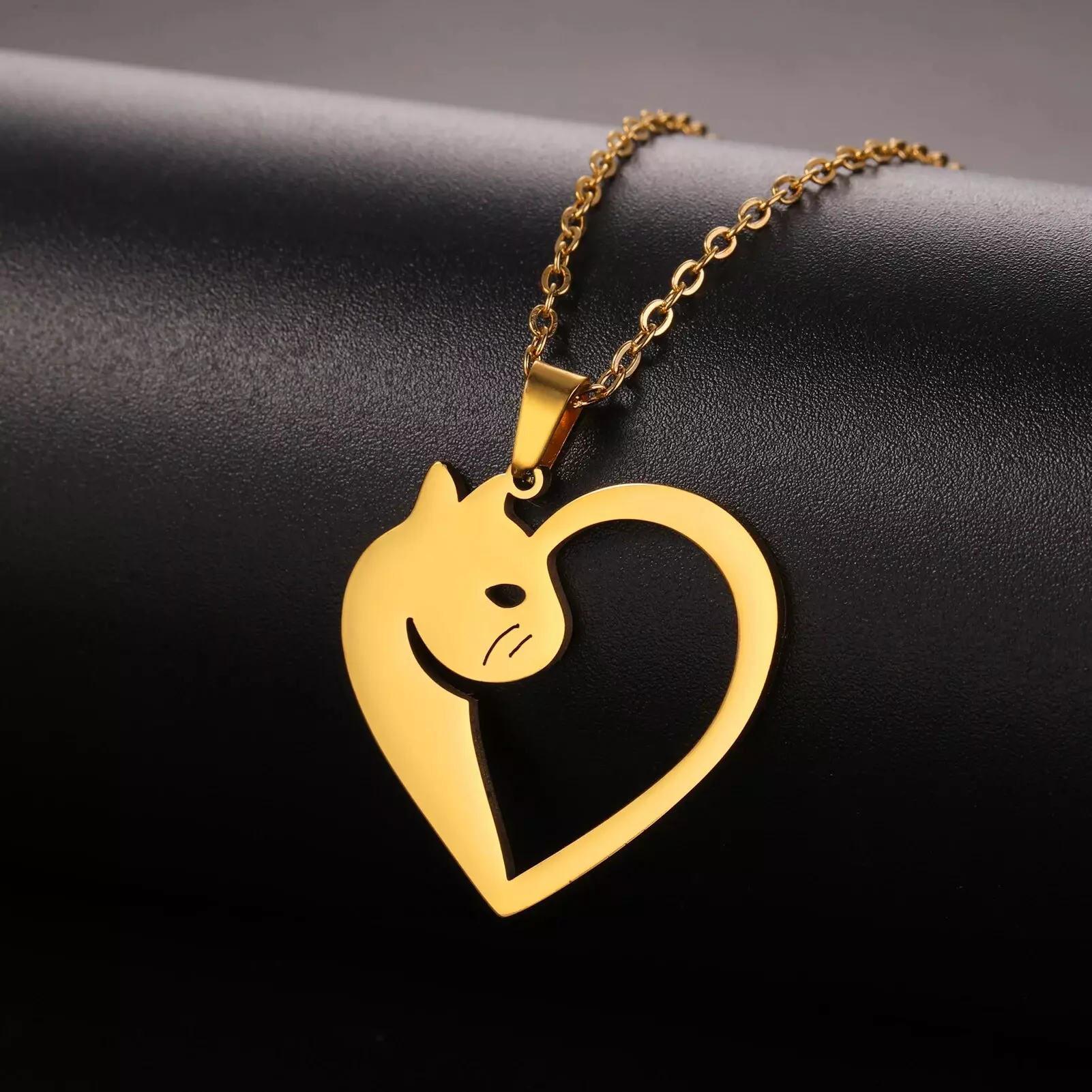 Pendentif chat et coeur or ou argent