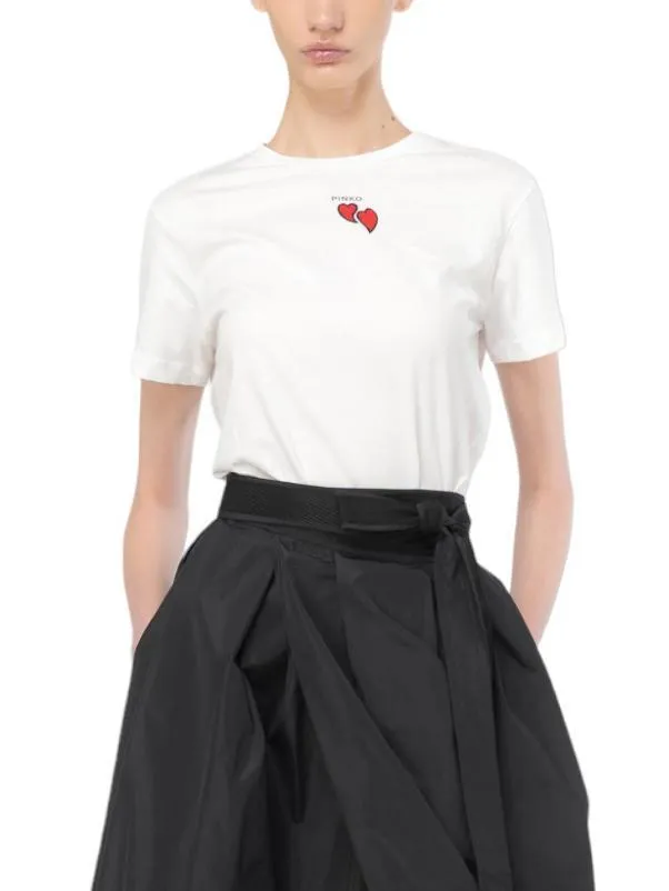 Pinko Trapani T-Shirt En Jersey Avec Coeurs Perlés Soie Blanche - Achetez À Prix Outlet!