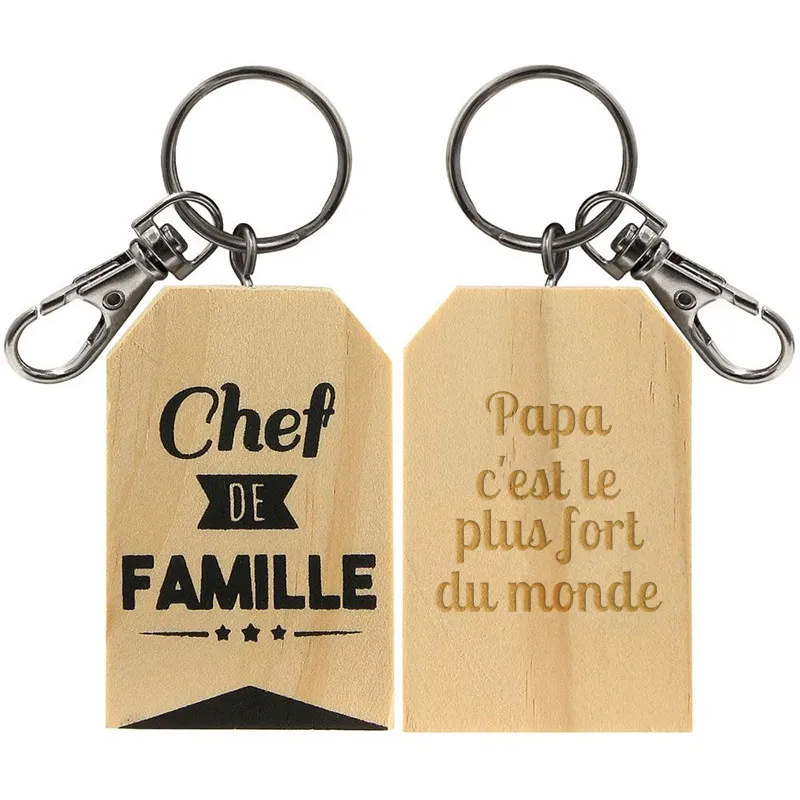 Porte-clés en bois Chef de famille gravé