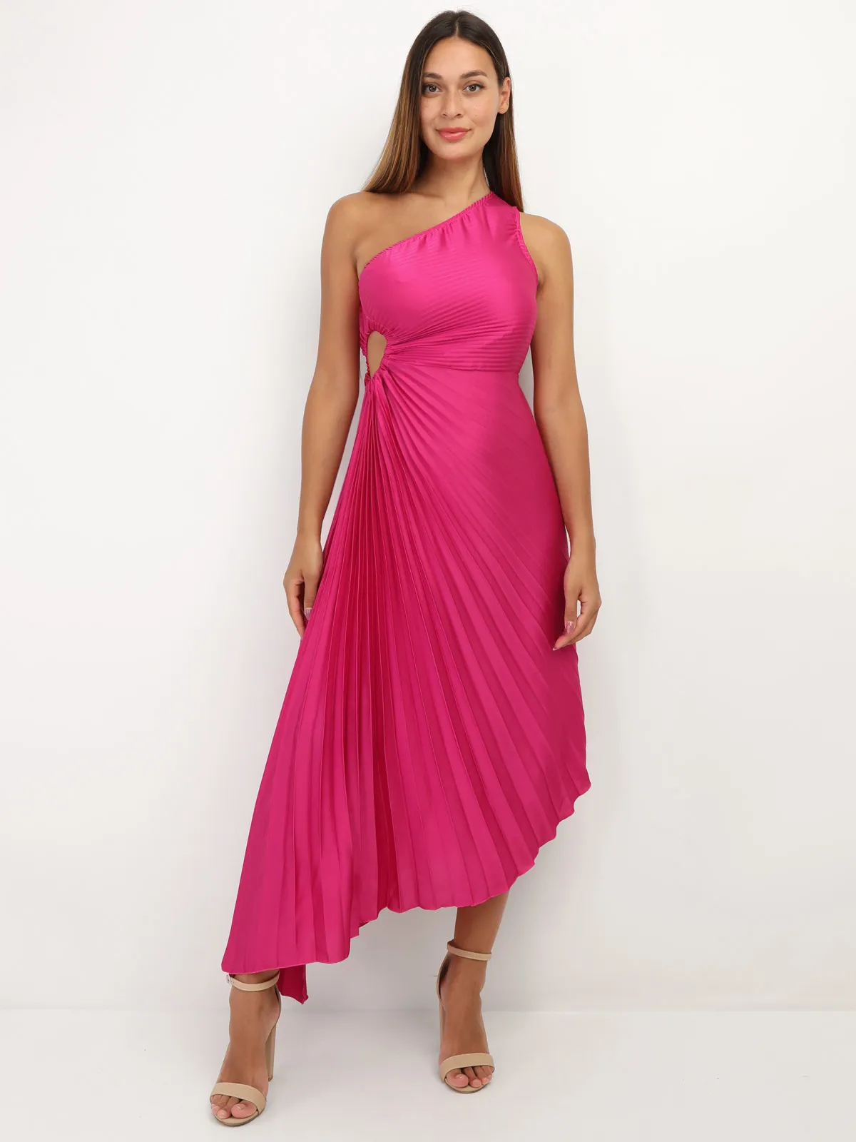 Robe cut-out et asymétrique plissée- Fuchsia