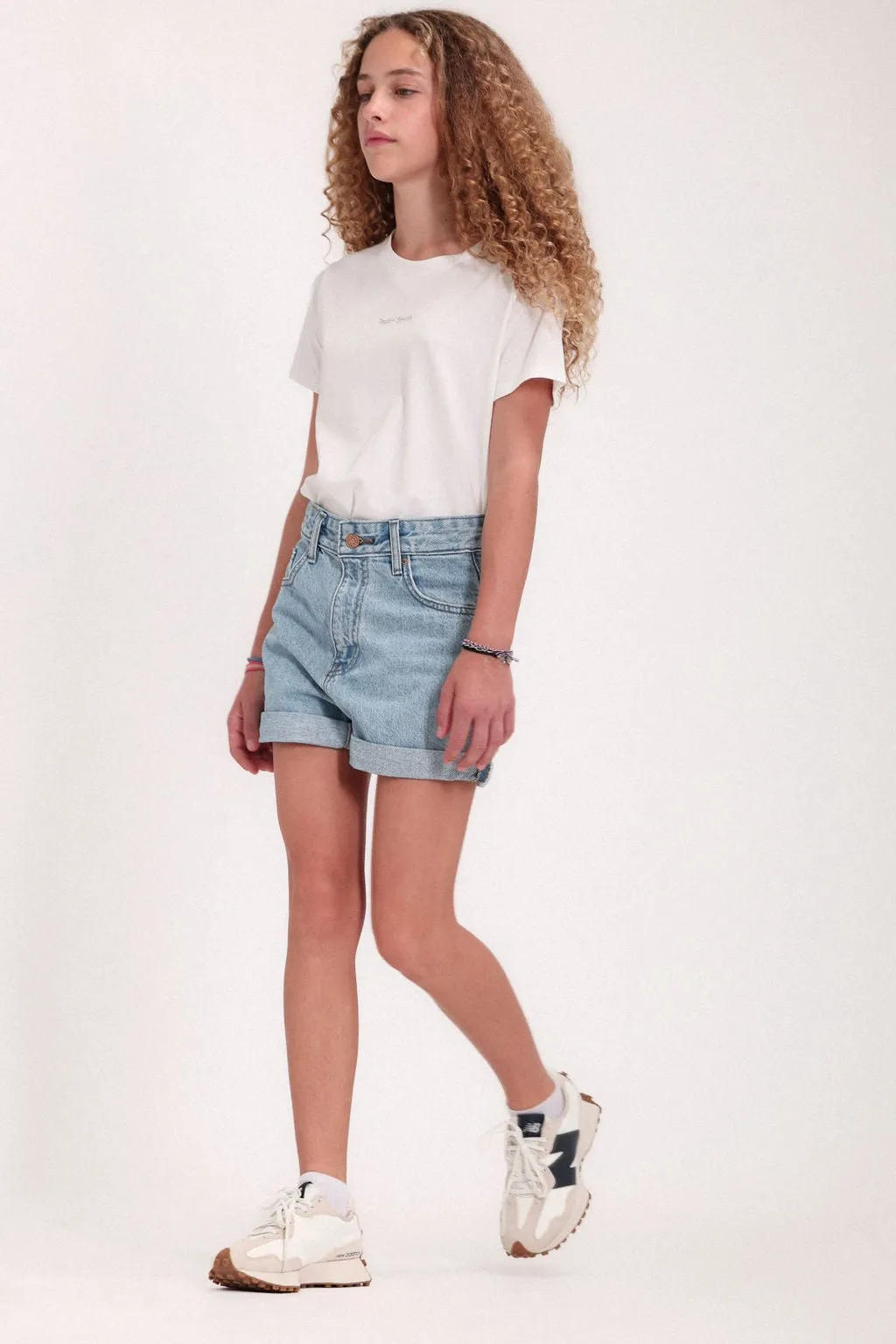 Short coupe 5 poches taille haute S-MOM JR ROLLER FRIPP/INDIGO CLAIR